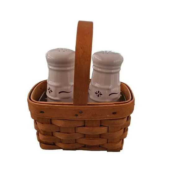 Longaberger Traditional Red Salt & Pepper Shakers W Basket & Double Protector